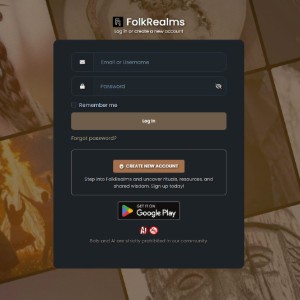 Screenshot of the FolkRealms login webpage.