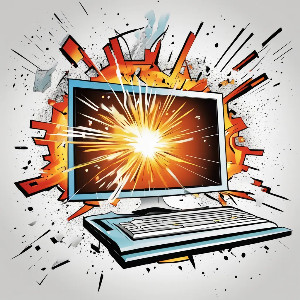 Cartoon image of a computer monitor blowing up violently